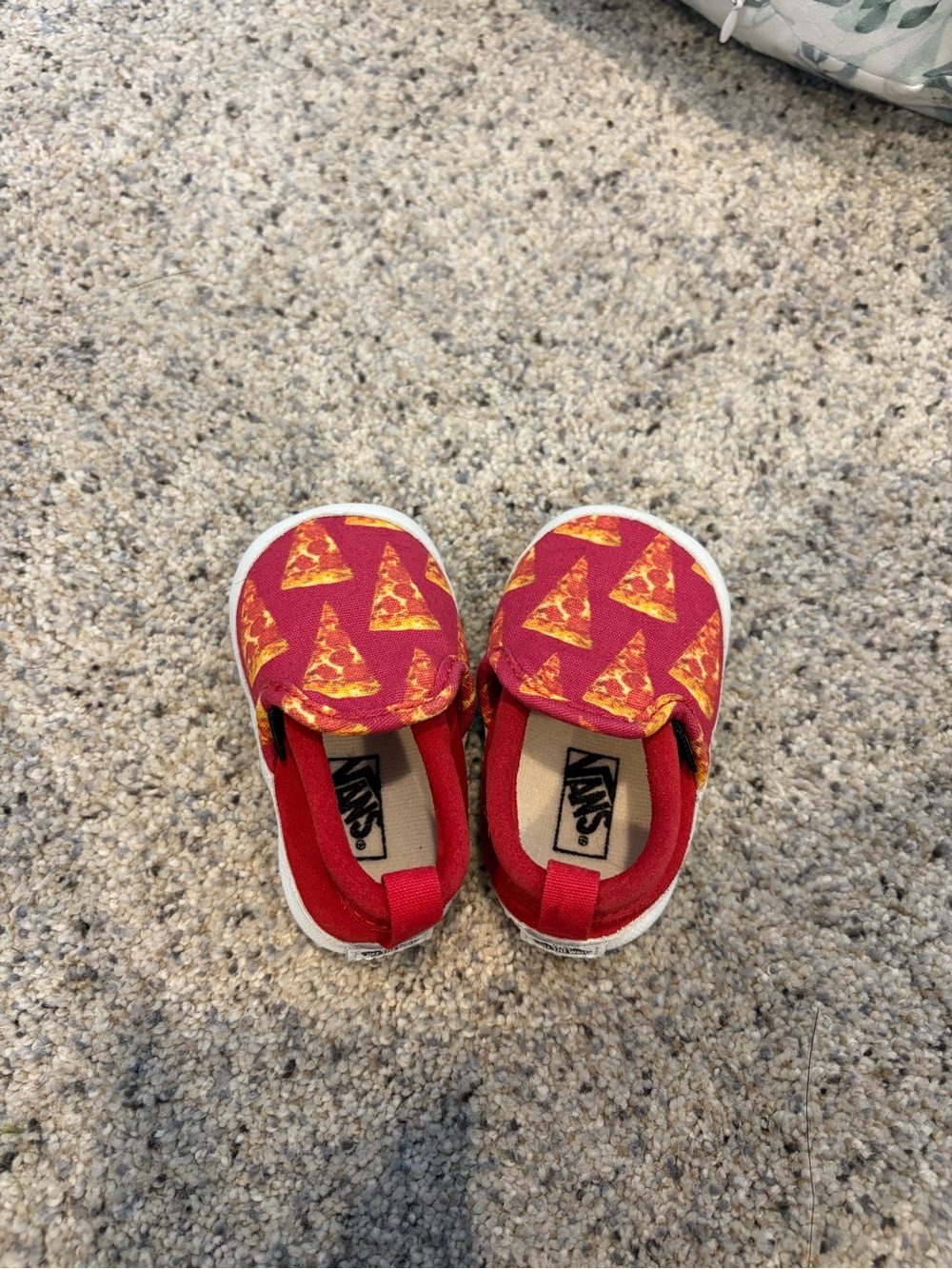 Vans Kids Red Slip-On Sneakers with Yellow Pizza Print